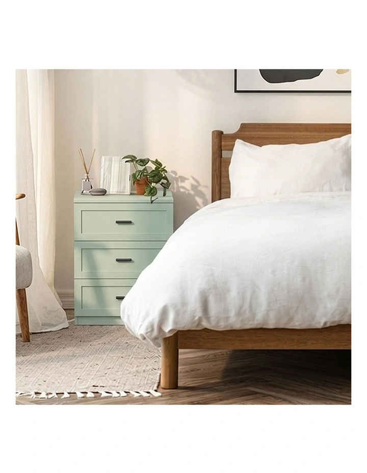 Oikiture Bedside Table 3 Drawers Nightstand End Table Green image 7