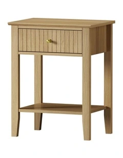 Oikiture Bedside Table with Drawer Open Shelf Nightstand Natural