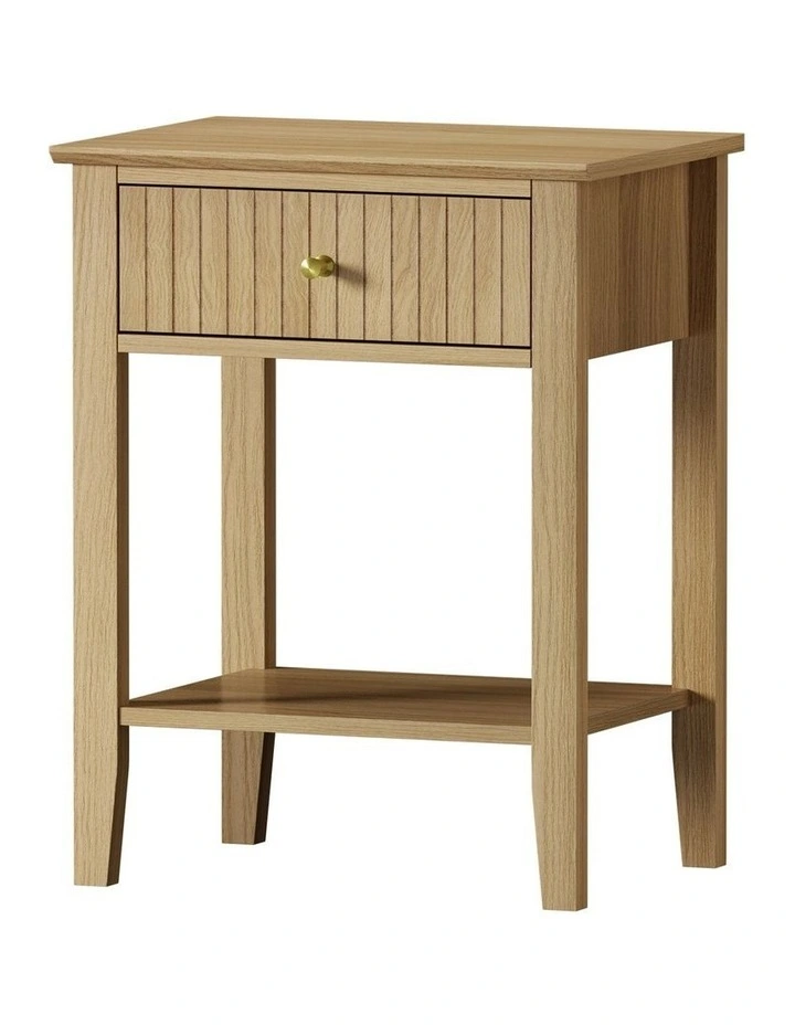 Oikiture Bedside Table with Drawer Open Shelf Nightstand Natural image 1