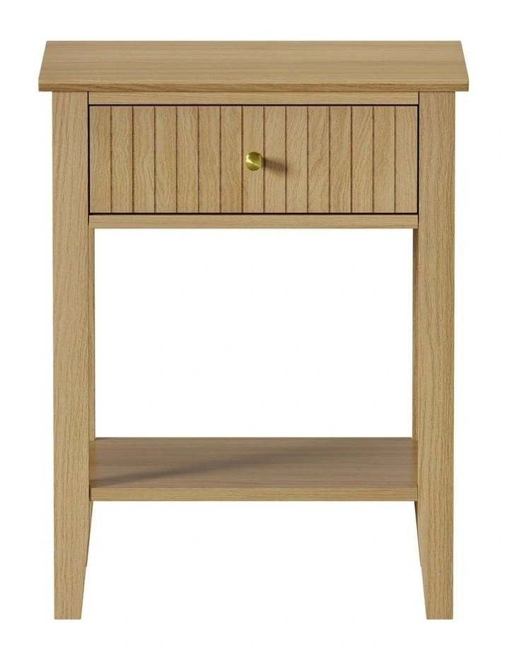 Oikiture Bedside Table with Drawer Open Shelf Nightstand Natural image 2