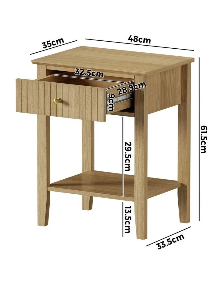 Oikiture Bedside Table with Drawer Open Shelf Nightstand Natural image 3