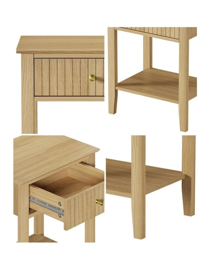 Oikiture Bedside Table with Drawer Open Shelf Nightstand Natural image 6