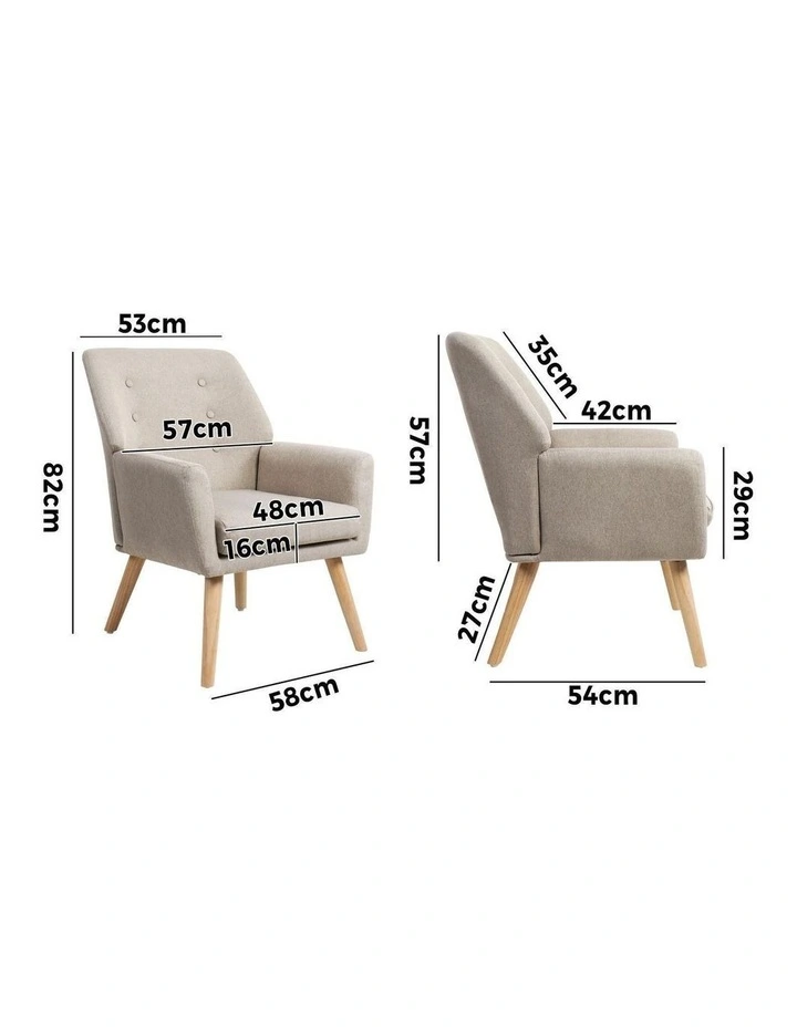 Oikiture Armchair Lounge Chair Linen Accent Armchairs Tub Chairs Sofa Beige image 3