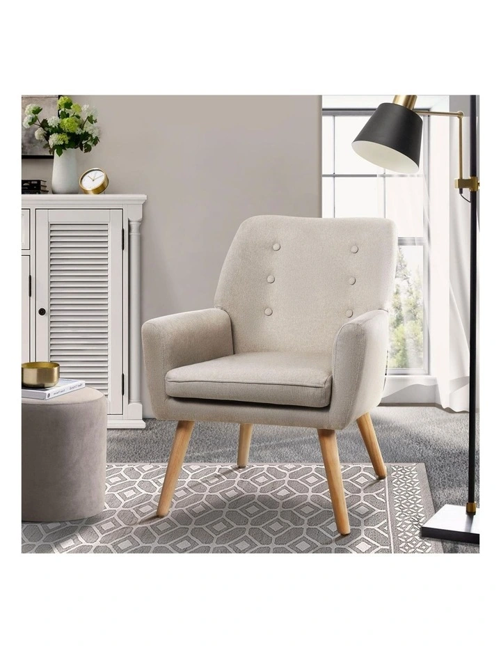 Oikiture Armchair Lounge Chair Linen Accent Armchairs Tub Chairs Sofa Beige image 4