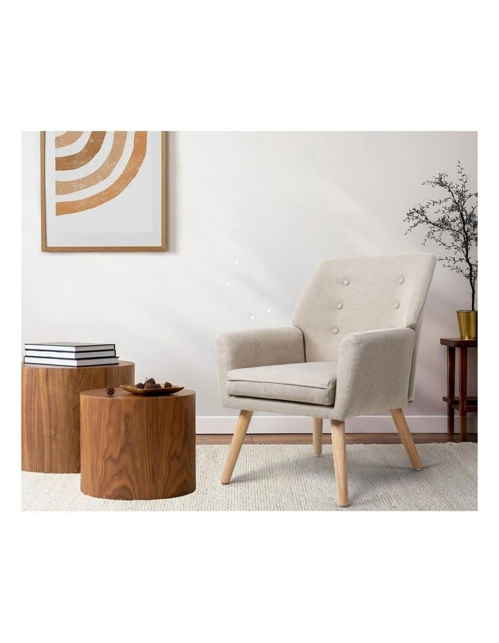 Oikiture Armchair Lounge Chair Linen Accent Armchairs Tub Chairs Sofa Beige image 5