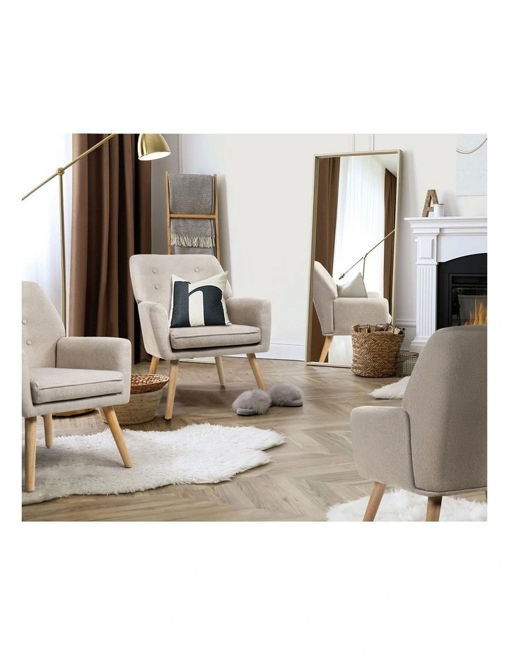 Oikiture Armchair Lounge Chair Linen Accent Armchairs Tub Chairs Sofa Beige image 7