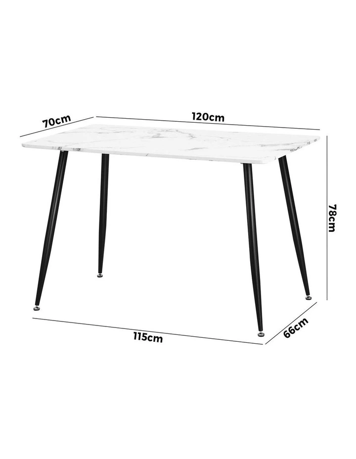 Oikiture 120cm Dining Table Rectangle Wooden Table With Marble Effect Metal Legs image 3