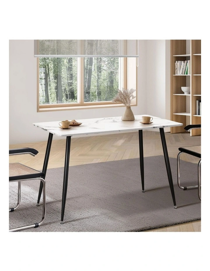 Oikiture 120cm Dining Table Rectangle Wooden Table With Marble Effect Metal Legs image 4