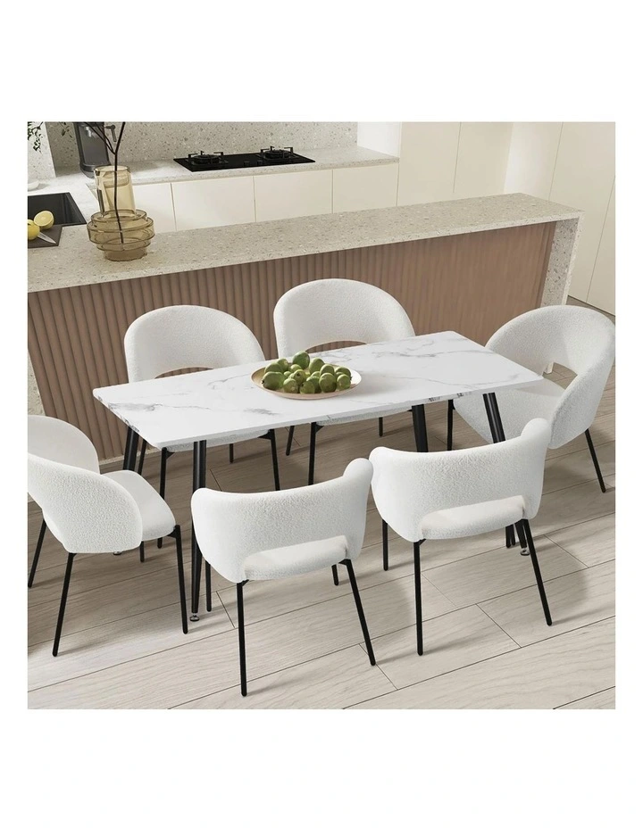 Oikiture 120cm Dining Table Rectangle Wooden Table With Marble Effect Metal Legs image 5