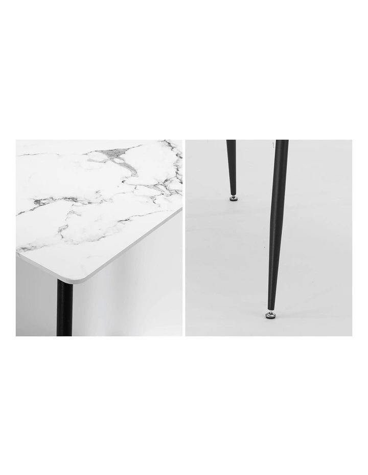 Oikiture 120cm Dining Table Rectangle Wooden Table With Marble Effect Metal Legs image 6