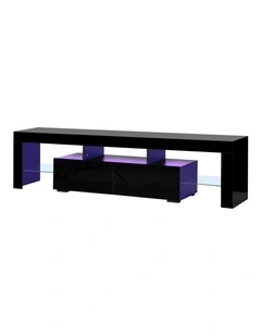 Oikiture Entertainment Unit TV Cabinet LED RGB Hight Gloss 180cm Black