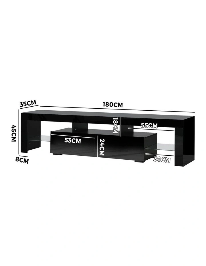 Oikiture Entertainment Unit TV Cabinet LED RGB Hight Gloss 180cm Black image 3