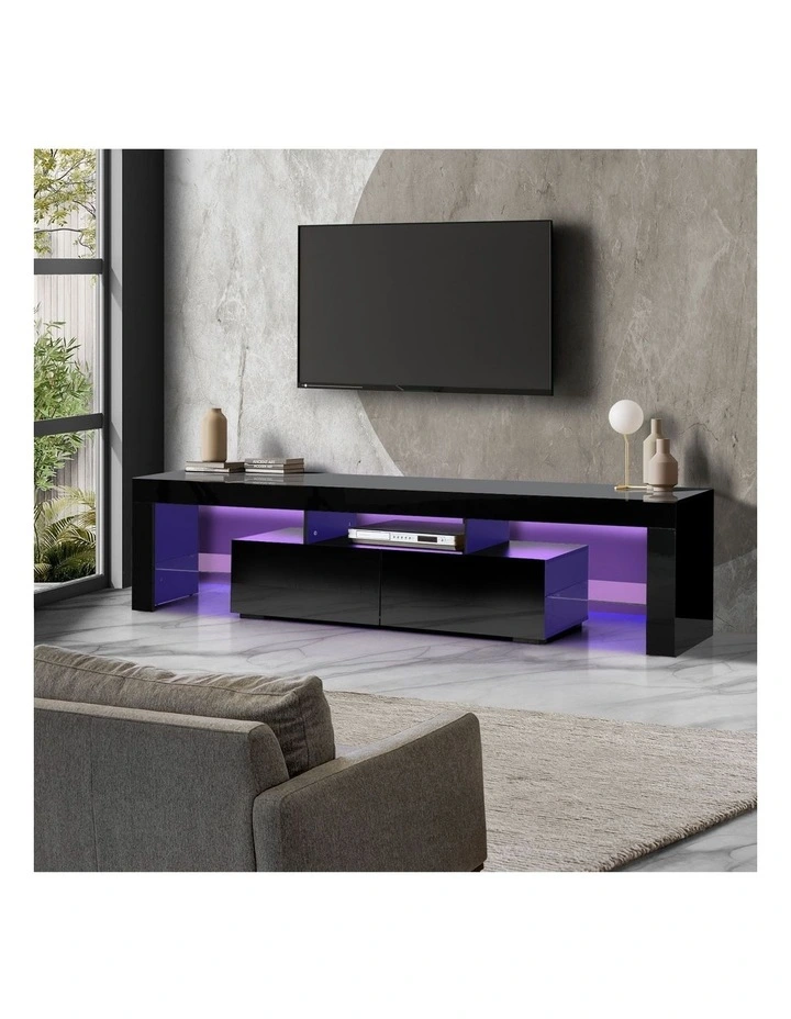 Oikiture Entertainment Unit TV Cabinet LED RGB Hight Gloss 180cm Black image 4
