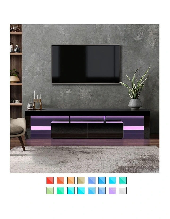 Oikiture Entertainment Unit TV Cabinet LED RGB Hight Gloss 180cm Black image 5