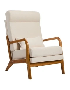 Oikiture Armchair Linen Fabric Lounge Chair with Lumbar Pillow Beige