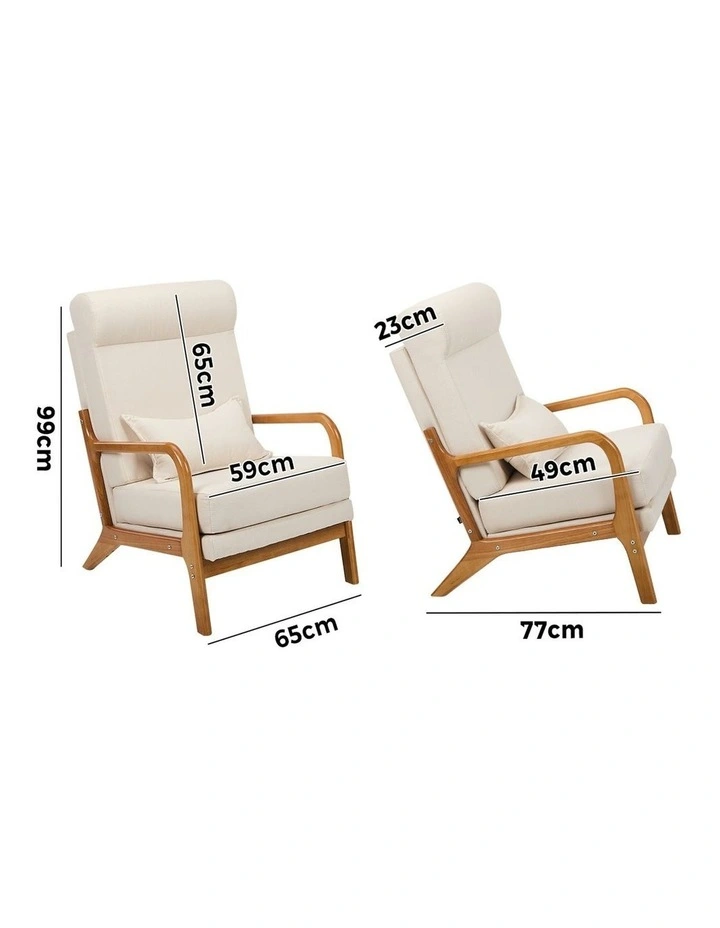 Oikiture Armchair Linen Fabric Lounge Chair with Lumbar Pillow Beige image 3