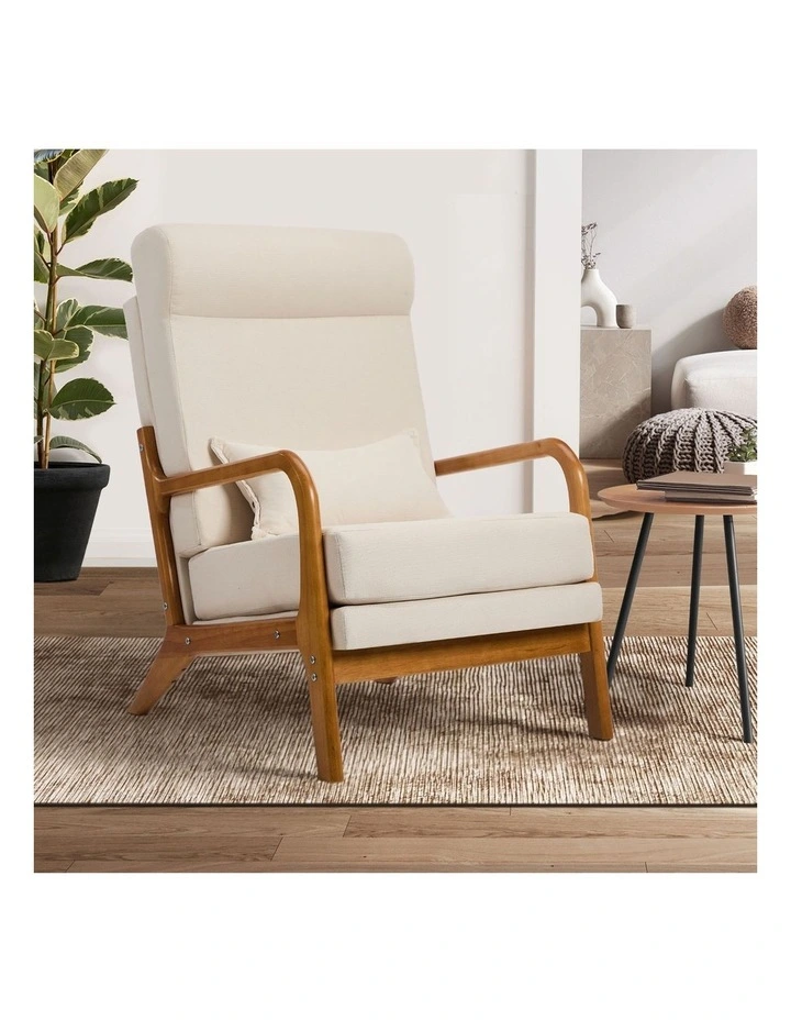 Oikiture Armchair Linen Fabric Lounge Chair with Lumbar Pillow Beige image 4