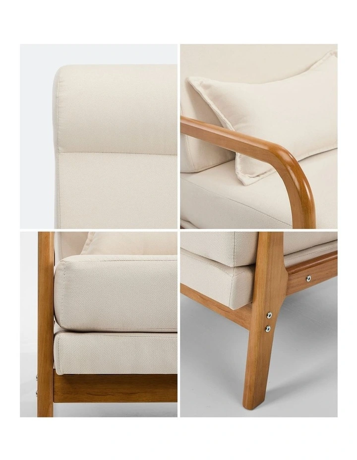 Oikiture Armchair Linen Fabric Lounge Chair with Lumbar Pillow Beige image 6