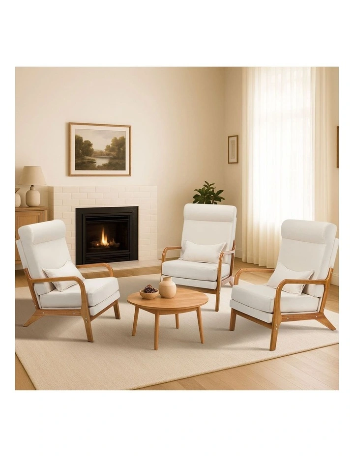 Oikiture Armchair Linen Fabric Lounge Chair with Lumbar Pillow Beige image 7