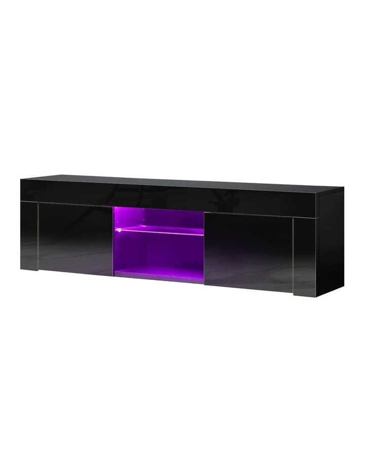Oikiture TV Cabinet Entertainment Unit Stand RGB LED Hight Gloss 130cm Black image 1