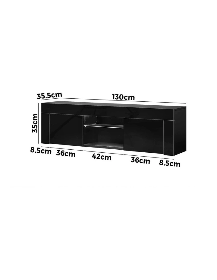 Oikiture TV Cabinet Entertainment Unit Stand RGB LED Hight Gloss 130cm Black image 3