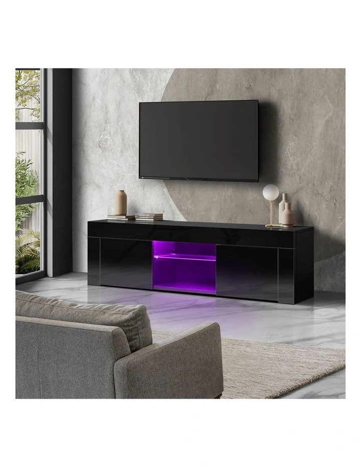 Oikiture TV Cabinet Entertainment Unit Stand RGB LED Hight Gloss 130cm Black image 4