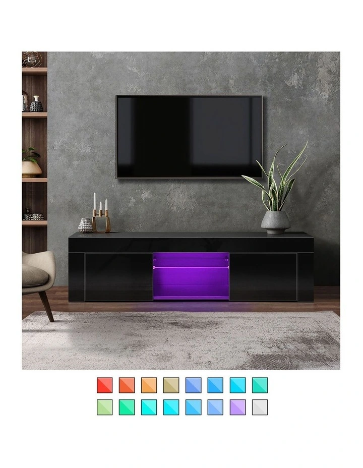 Oikiture TV Cabinet Entertainment Unit Stand RGB LED Hight Gloss 130cm Black image 5