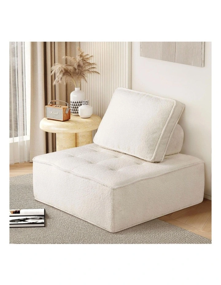 Oikiture 1PC Modular Sofa Lounge Chair Armless TOFU Back Sherpa White image 4