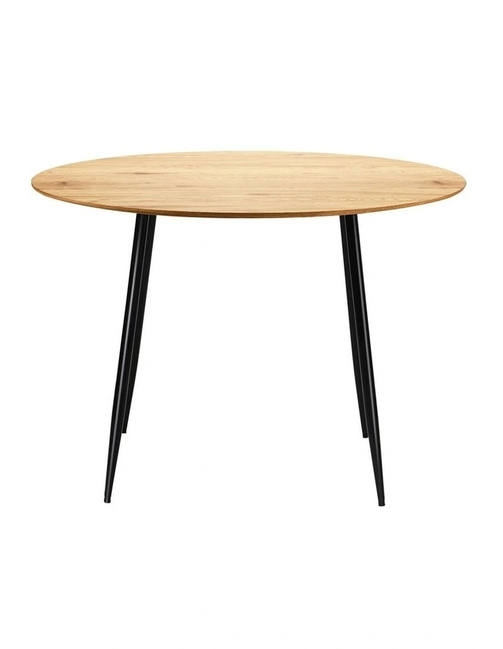 Oikiture 110cm Dining Table Round Wooden Table With Metal Legs Wooden Black image 2