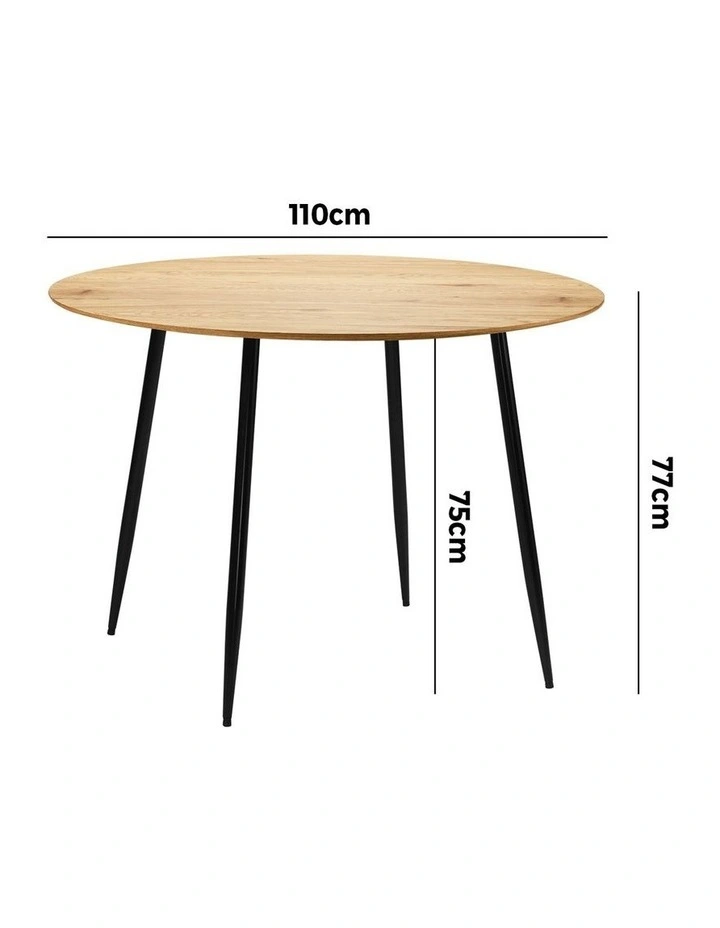 Oikiture 110cm Dining Table Round Wooden Table With Metal Legs Wooden Black image 3