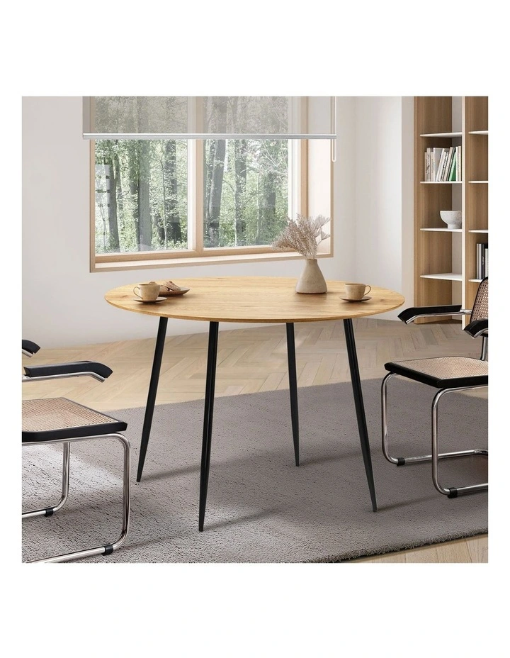 Oikiture 110cm Dining Table Round Wooden Table With Metal Legs Wooden Black image 4