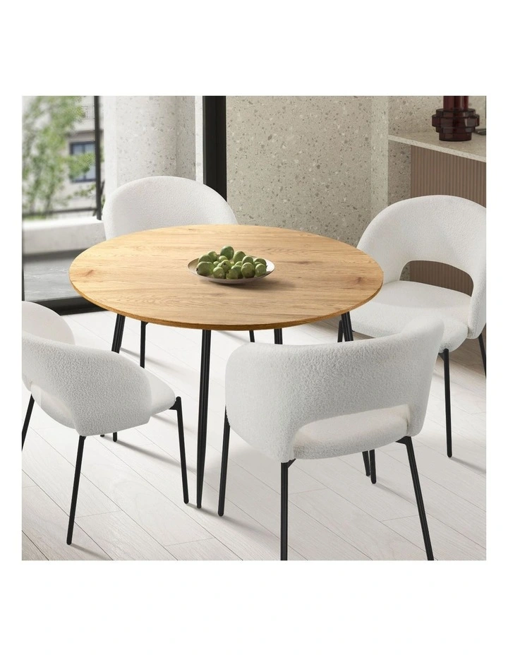 Oikiture 110cm Dining Table Round Wooden Table With Metal Legs Wooden Black image 5