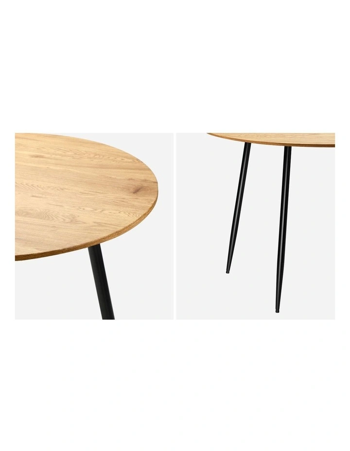 Oikiture 110cm Dining Table Round Wooden Table With Metal Legs Wooden Black image 6