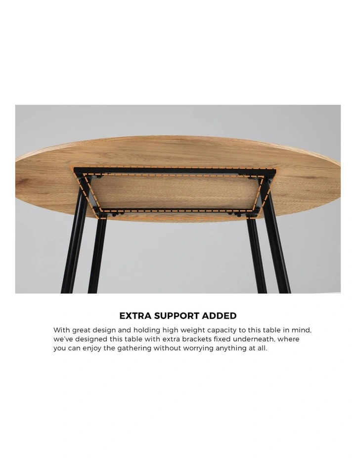 Oikiture 110cm Dining Table Round Wooden Table With Metal Legs Wooden Black image 7