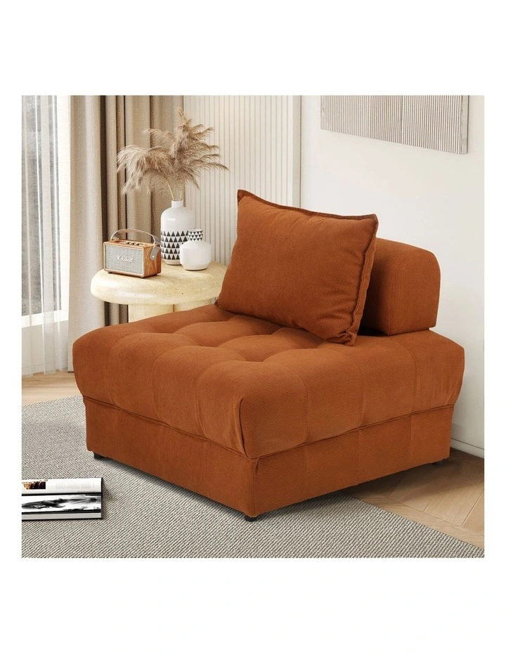 Oikiture 1 Seater Velvet Modular Sofa Lounge Chair Armless TOFU Back Brown image 4