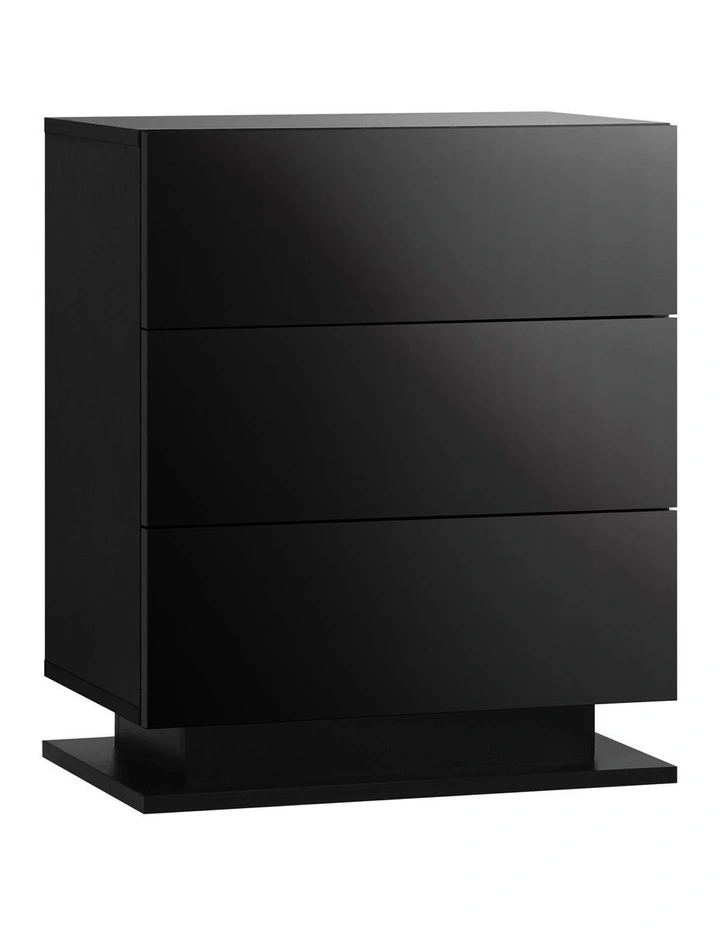 Oikiture Bedside Table RGB LED Nightstand 3 Drawers Black image 1