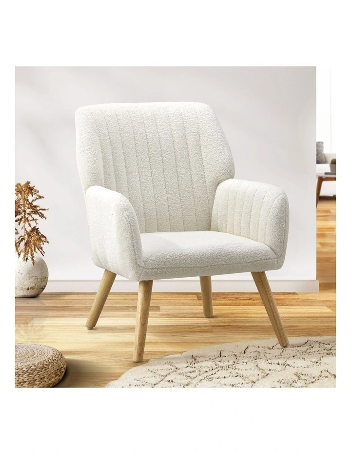 Oikiture Armchair Lounge Sofa Chair Sherpa Accent Chairs Armchairs Couches White image 4