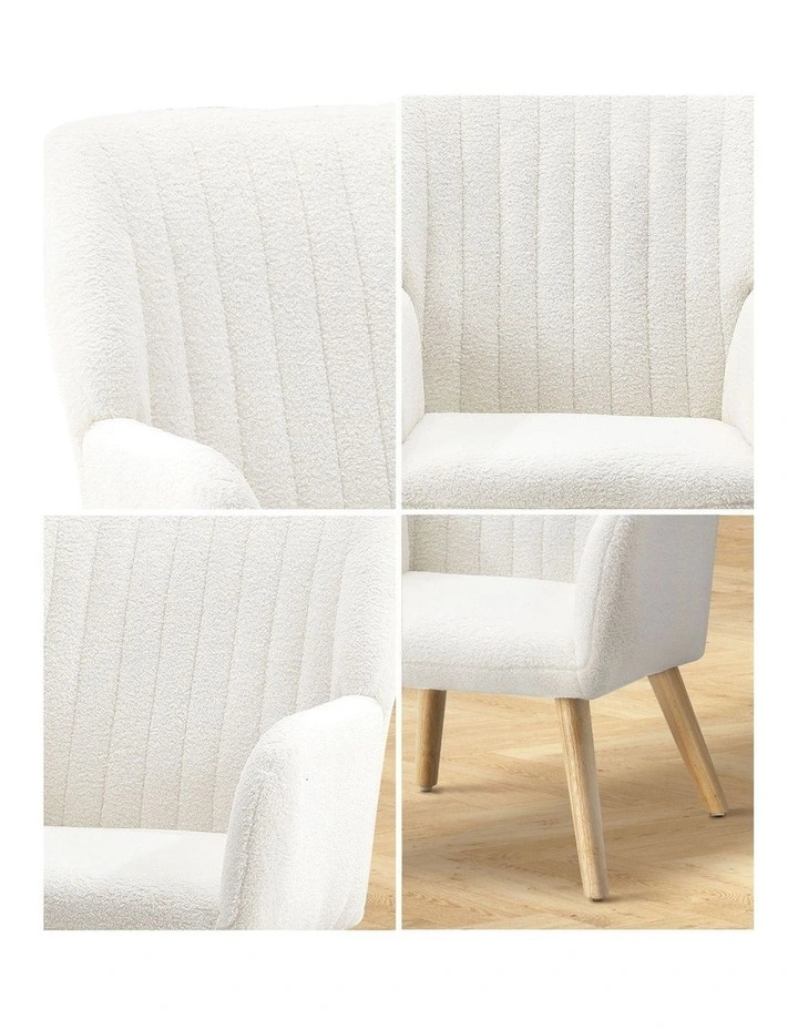 Oikiture Armchair Lounge Sofa Chair Sherpa Accent Chairs Armchairs Couches White image 6