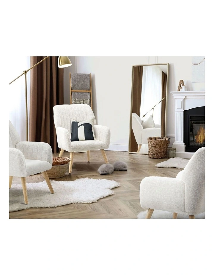 Oikiture Armchair Lounge Sofa Chair Sherpa Accent Chairs Armchairs Couches White image 7