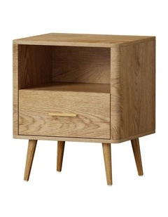 Oikiture Bedside Table Drawer Open Shelf Nightstand Natural