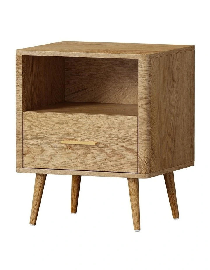 Oikiture Bedside Table Drawer Open Shelf Nightstand Natural image 1