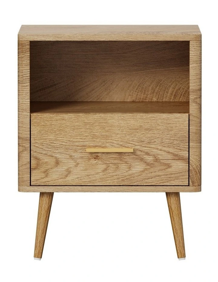 Oikiture Bedside Table Drawer Open Shelf Nightstand Natural image 2