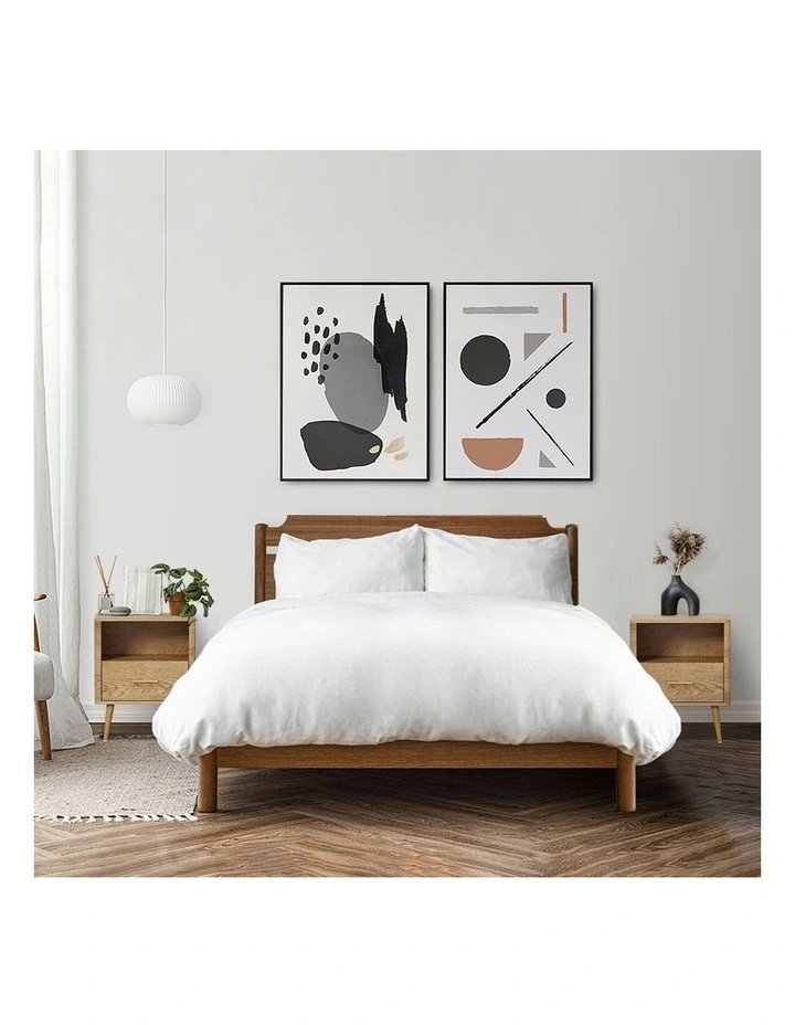 Oikiture Bedside Table Drawer Open Shelf Nightstand Natural image 7