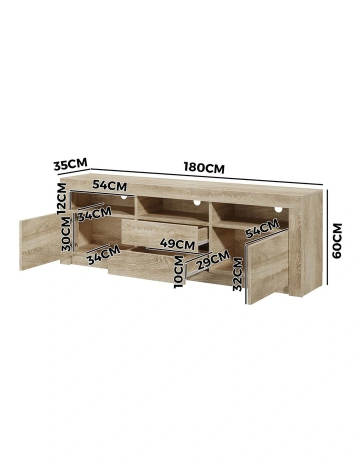 Oikiture TV Unit Entertainment Unit Storage Cabinet LED RGB 180cm Natural image 3