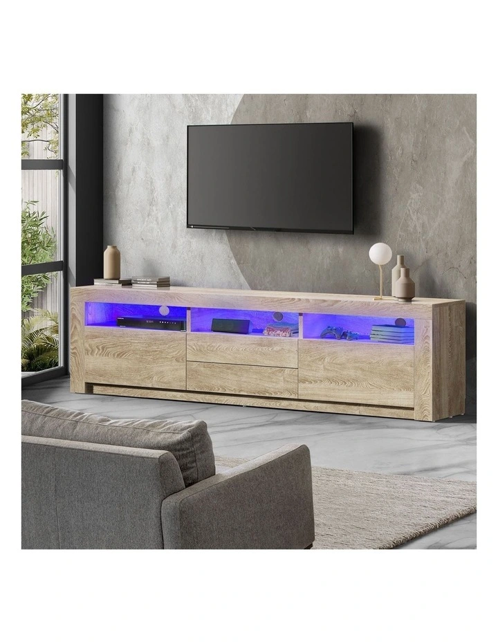 Oikiture TV Unit Entertainment Unit Storage Cabinet LED RGB 180cm Natural image 4