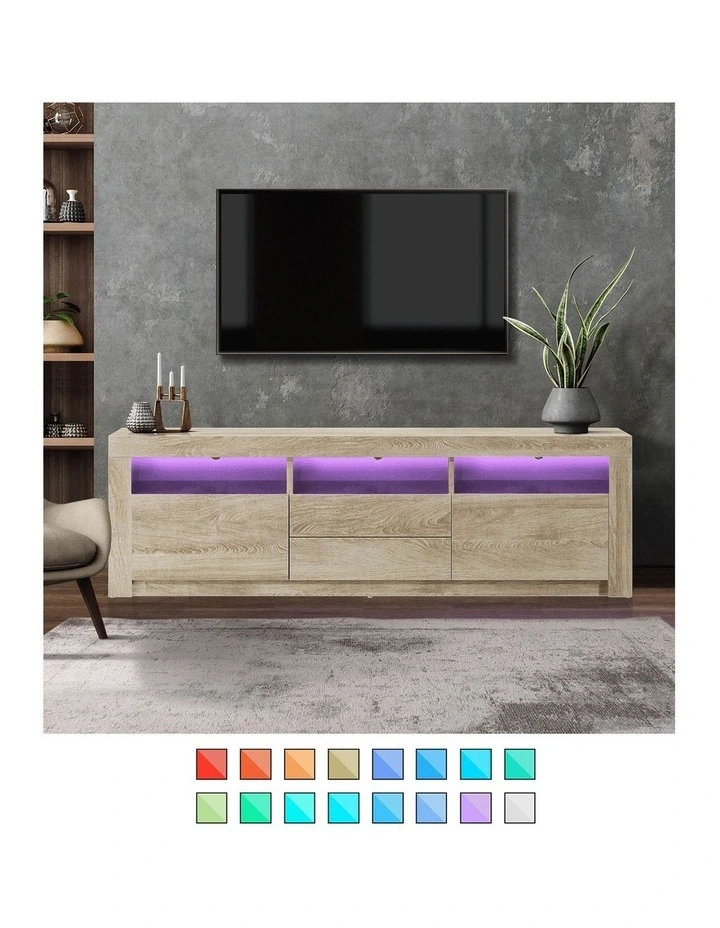 Oikiture TV Unit Entertainment Unit Storage Cabinet LED RGB 180cm Natural image 5