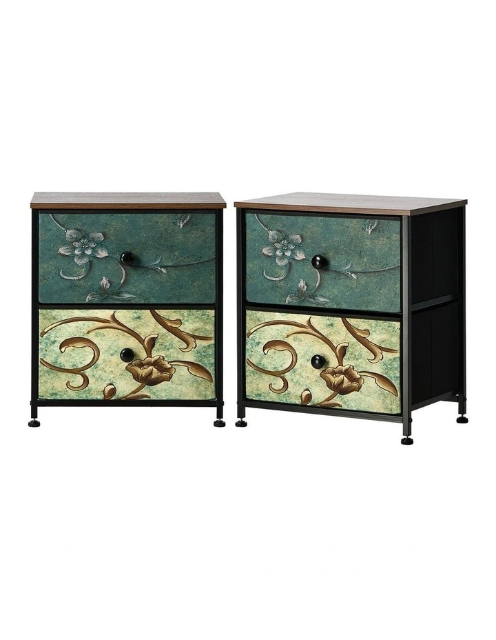 Oikiture 2pc Bedside Tables Fabric 2 Drawers Nightstand image 1