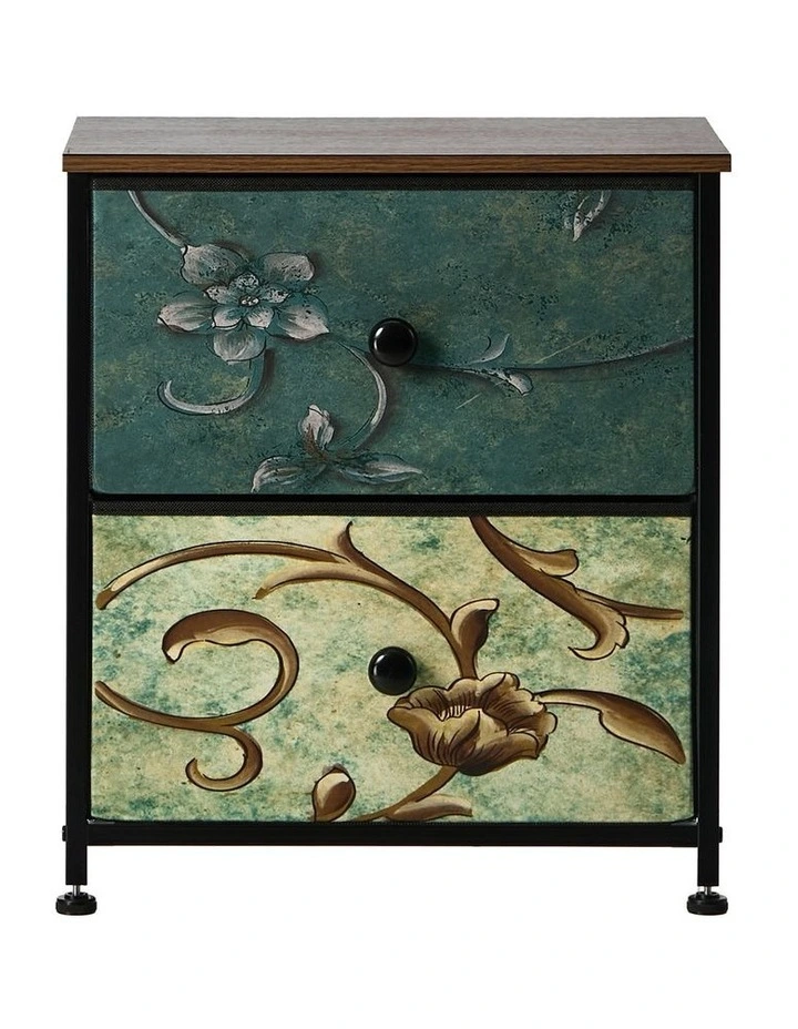 Oikiture 2pc Bedside Tables Fabric 2 Drawers Nightstand image 2