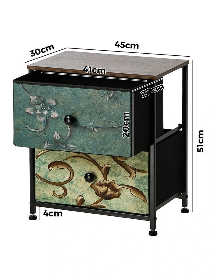 Oikiture 2pc Bedside Tables Fabric 2 Drawers Nightstand image 3