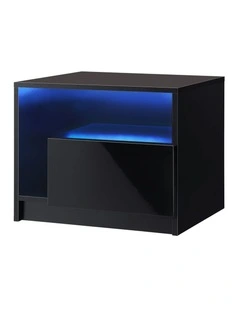 Oikiture Bedside Tables RGB LED High Gloss Nightstand Black